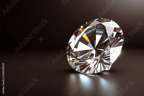 A large diamond shining on a matte black surface  reflecting light and displaying its facets