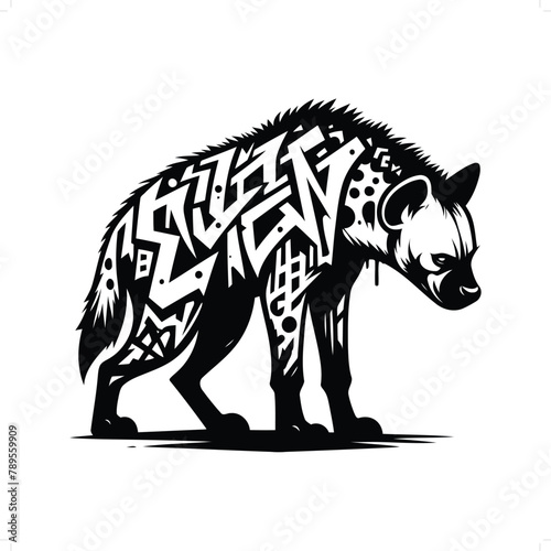 hyena silhouette  animal graffiti tag  hip hop  street art typography illustration.