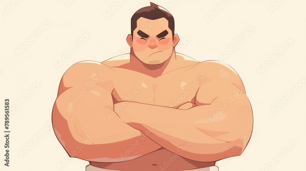 Fototapeta premium Illustration of a male sumo wrestler in a cartoon 2d icon showcasing a professional figure isolated in a premium quality flat cartoon style