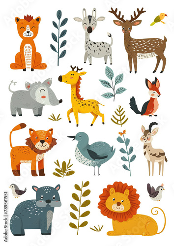 Illustration of a stacker pack of colorful cartoon animals on a white background.