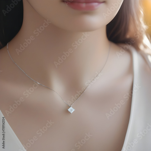 close up portrait of a woman with a necklass