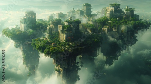 Urban Jungle, In a futuristic city overrun by concrete and pollution, gardens and rooftop oases. Generated AI