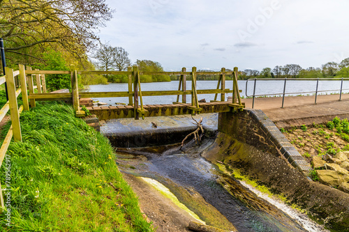 A view towards the bridge between Sulby and Welford Reservoirs, UK on a bright spring day