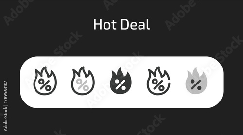 Hot Deal icons in 5 different styles as vector