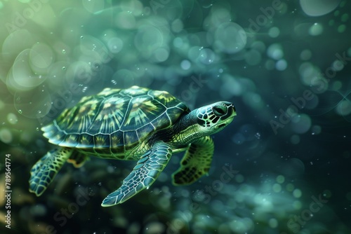 Green Sea Turtle Swimming in Ocean © Rene Grycner