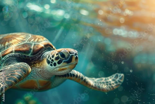 Green Turtle Swimming in the Ocean