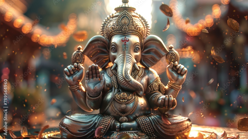 Enchanting Lord Ganesha Statue with Festive Lights
