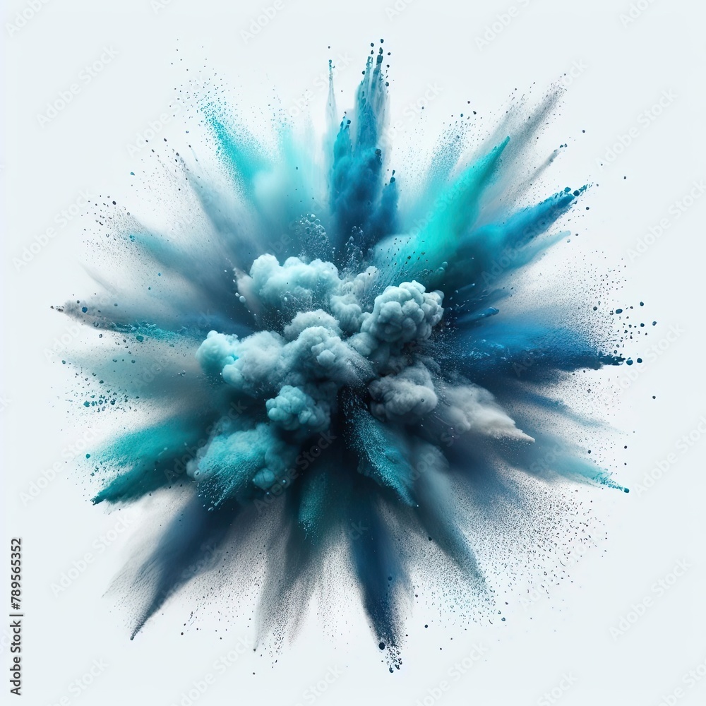 Blue color powder explosion splash with freeze isolated on white background Blue color powder explosion splash with freeze isolated on white background