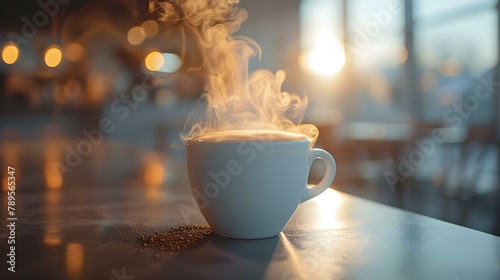 Steaming Serenity: A Minimalist Coffee Symphony. Concept Coffee Culture, Minimalist Aesthetics, Serene Moments, Steaming Hot Beverages, Artistic Symphonies photo