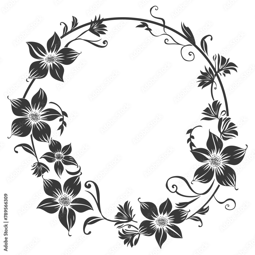 floral round line frames wedding invitation element black color only floral round line frames wedding invitation element black color only