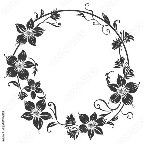 Wallpaper Mural floral round line frames wedding invitation element black color only Torontodigital.ca