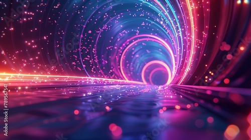 A mesmerizing abstract neon fractal wallpaper that evokes the beauty and mystery of outer space, with luminous arcs of light and vibrant colors that dance across the screen