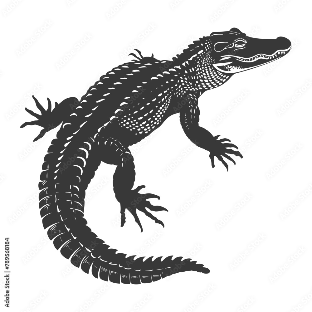 Obraz premium Silhouette alligator animal black color only full body