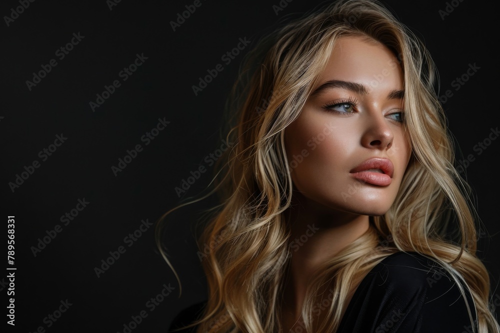 Naklejka premium Beautiful blond woman isolated on the black background.