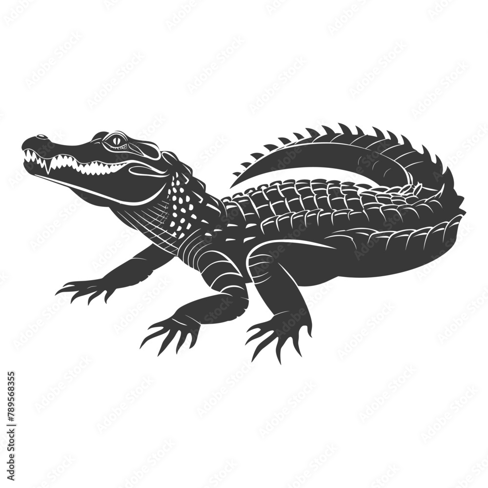 Fototapeta premium Silhouette alligator animal black color only full body