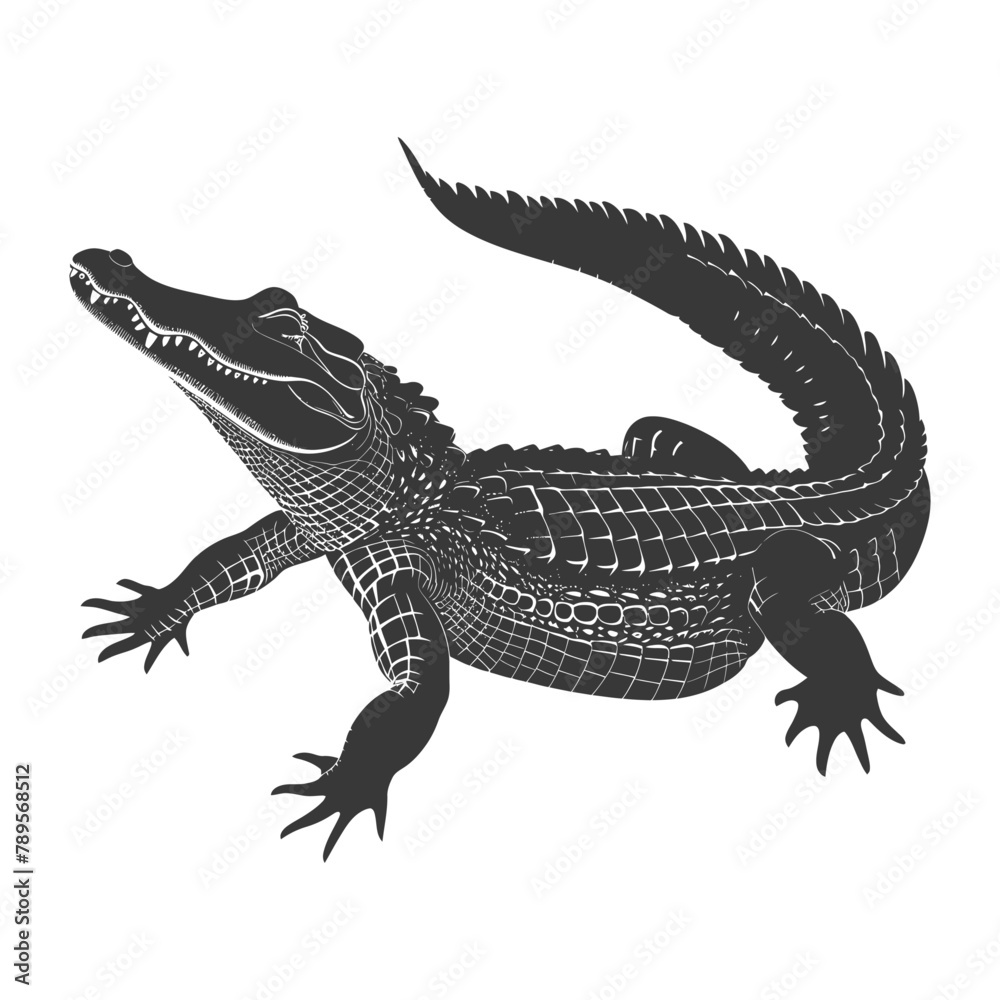 Naklejka premium Silhouette alligator animal black color only full body