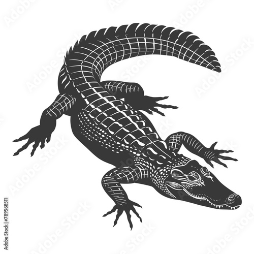 Silhouette alligator animal black color only full body