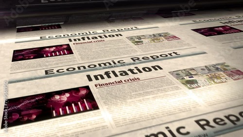 Inflation economy crisis prices increase daily news newspaper roll printing. Abstract concept retro headlines 3d seamless looped.