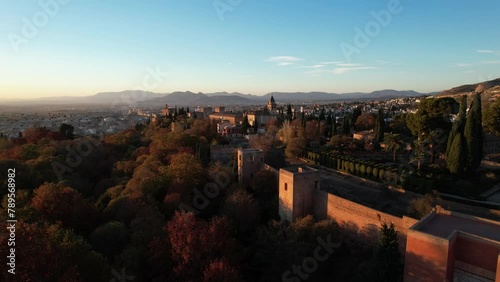  Aerial drone footage of the famous Alhambra palace and fortress in Granada