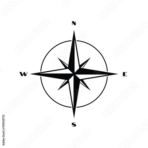 Compass Vector Illustration Compass Direction Icon. Vector compass rose with North, South, East and West indicated