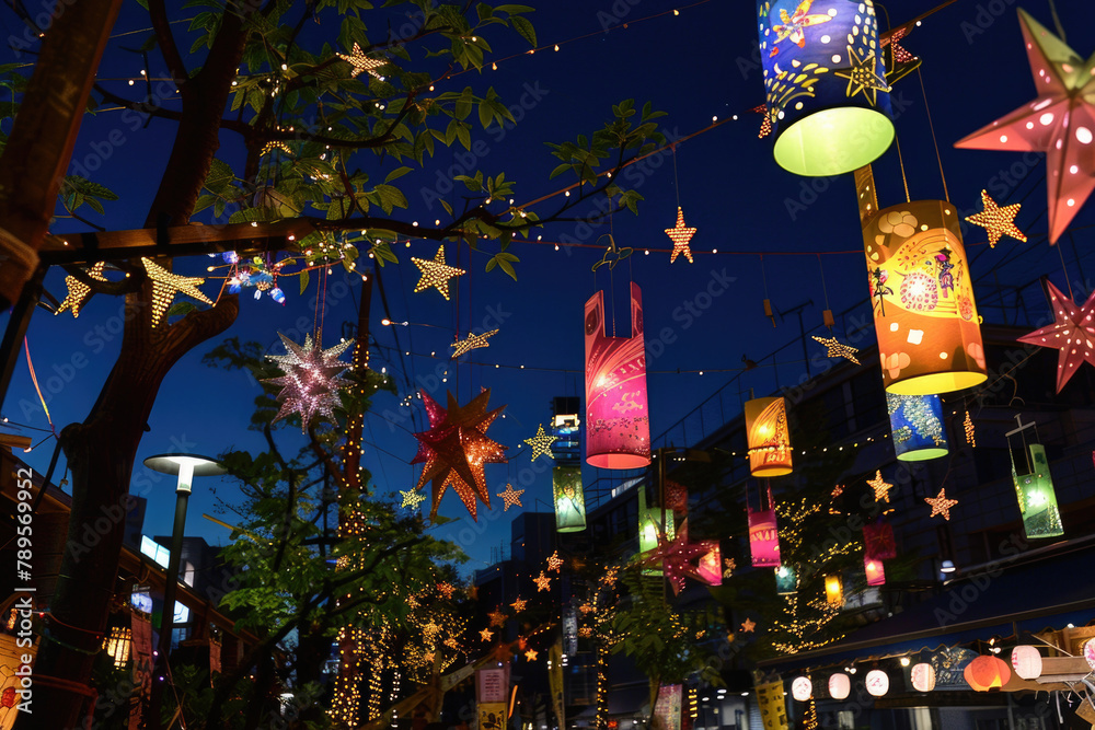 A vibrant night sky during the Tanabata festival