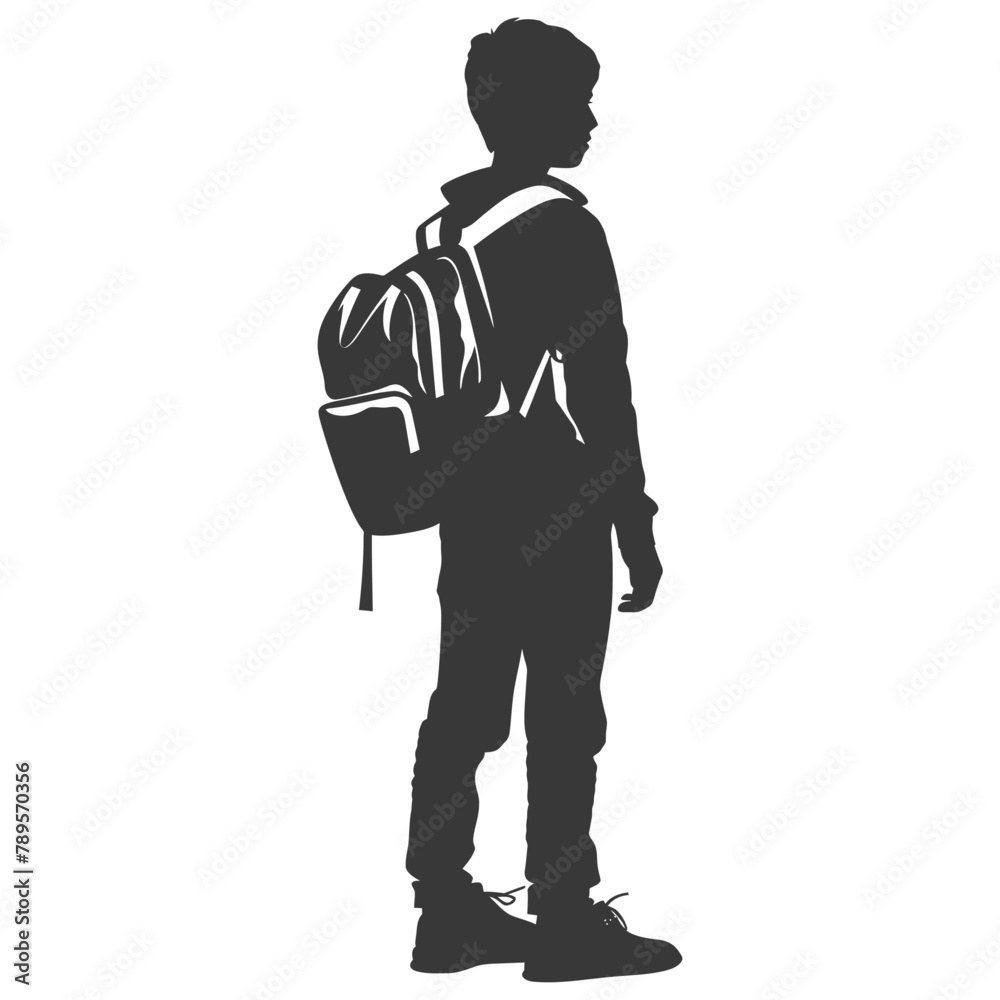Obraz premium Silhouette back to school boy student black color only