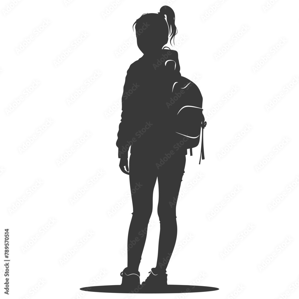 Silhouette back to school girl student black color only