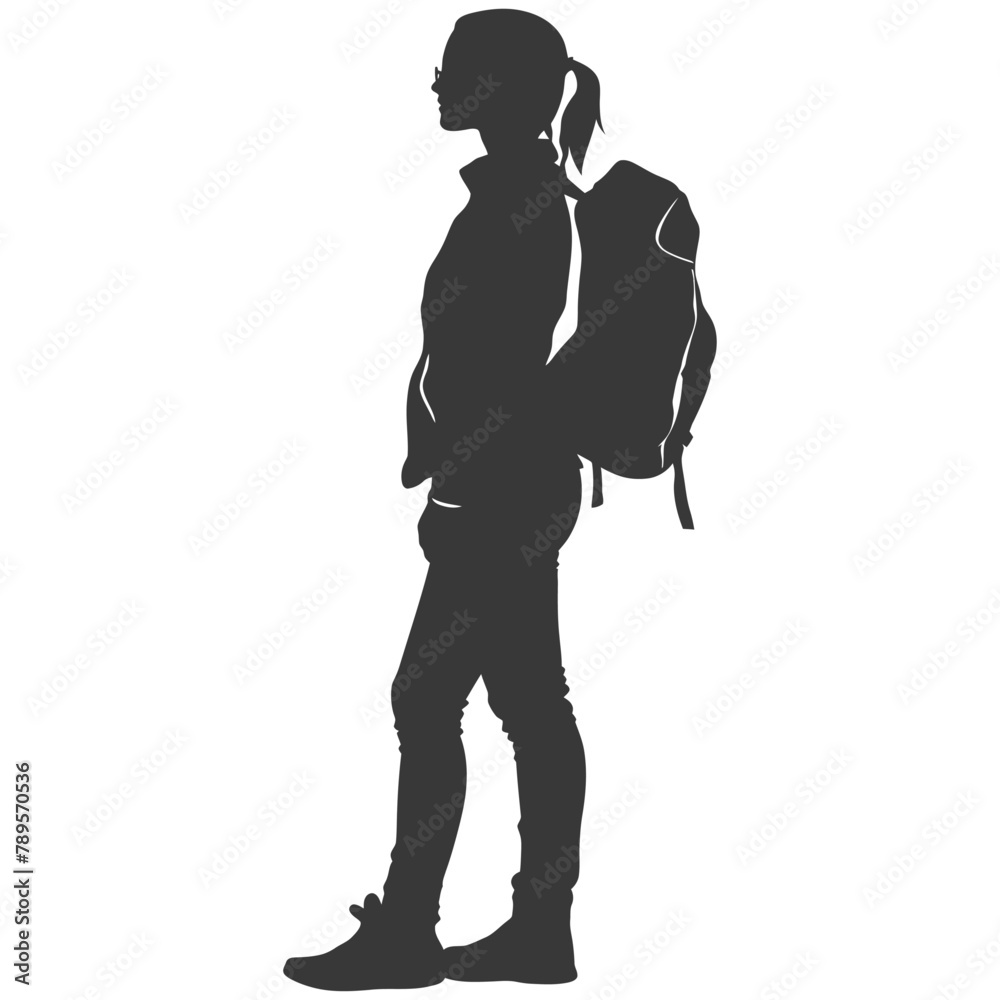 Silhouette back to school girl student black color only Silhouette back to school girl student black color only