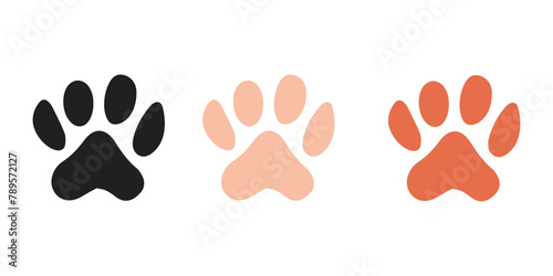 Vector illustration of paw icon in different colors. Paw print sign and symbol. Dog or cat paw isolated on white © KotBaton