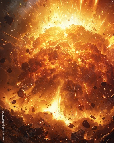 The overall tone of the illustration is one of chaos and destruction, capturing the raw power of the explosion 8K , high-resolution, ultra HD,up32K HD photo