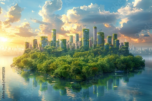 A modern ecological city with a developed infrastructure. Future eco-city.
