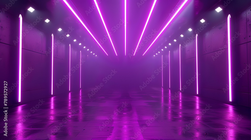 Futuristic corridor with glowing neon lights. 3D rendering. Futuristic corridor with glowing neon lights. 3D rendering.