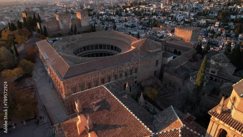  Aerial drone footage of the famous Alhambra palace and fortress in Granada