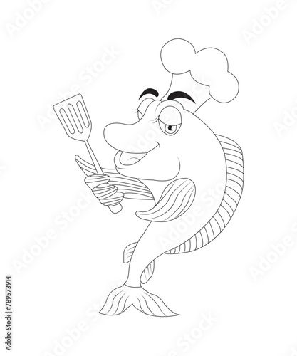 Fish coloring page for kids and adults black and white coloring book page
