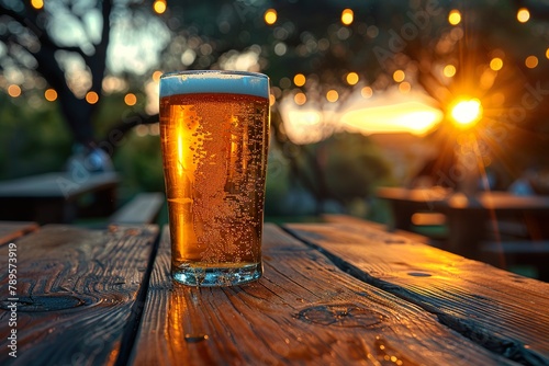 Beer on the table at a festival with copy space in blur background