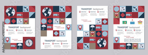 Logistic theme flyer vector template collection. Design for poster, booklet, brochure cover, card, coupon. A4 format