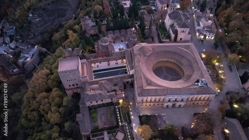  Aerial drone footage of the famous Alhambra palace and fortress in Granada