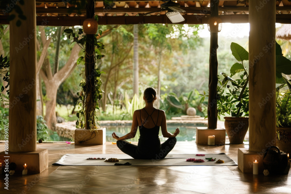 A person practicing yoga in a peaceful environment