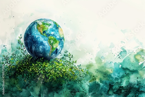 Happy Earth Day background with copy space   water color style