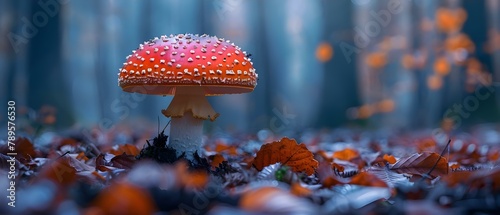 Mystical Autumn Amanita, Serene Forest Scene. Concept Nature, Fantasy, Mushrooms, Forest, Seasons