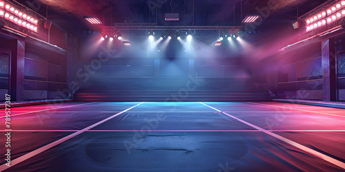 Dynamic Cheerleading Arena, Tumbling Mat with Stadium Lights background - Ai Generated