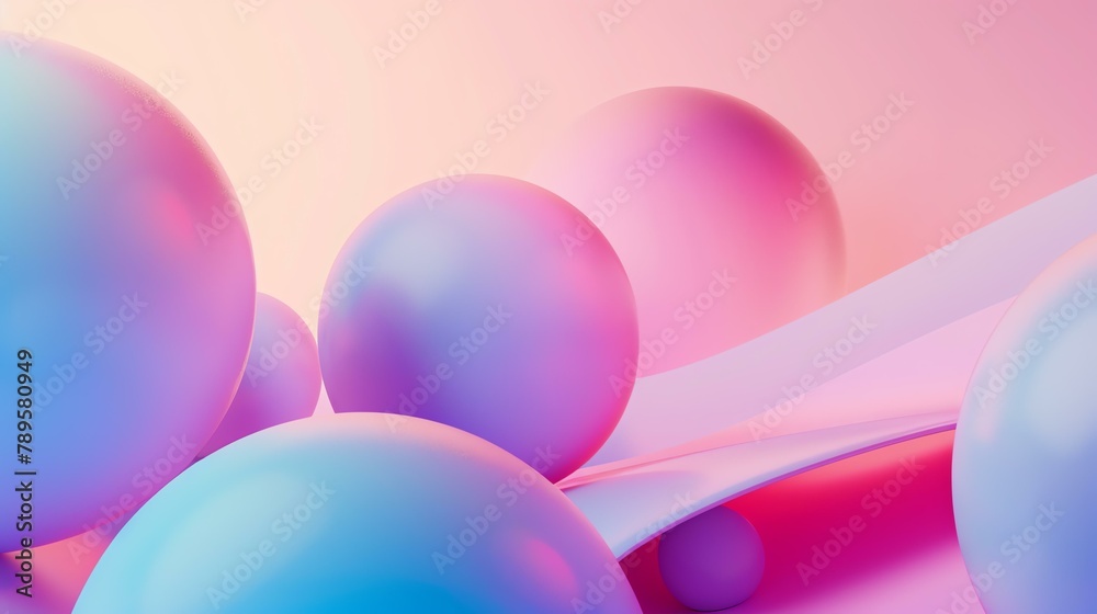 3D rendering of a colorful abstract background with a group of pastel colored spheres.
