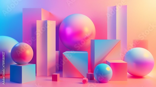 3D rendering of a colorful abstract background with geometric shapes.