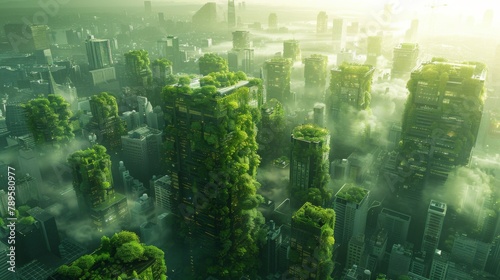 Urban Jungle  In a futuristic city overrun by concrete and pollution   gardens and rooftop oases. Generated AI