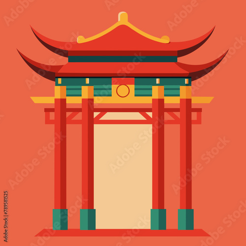 chinese architectural style archway vector illustration