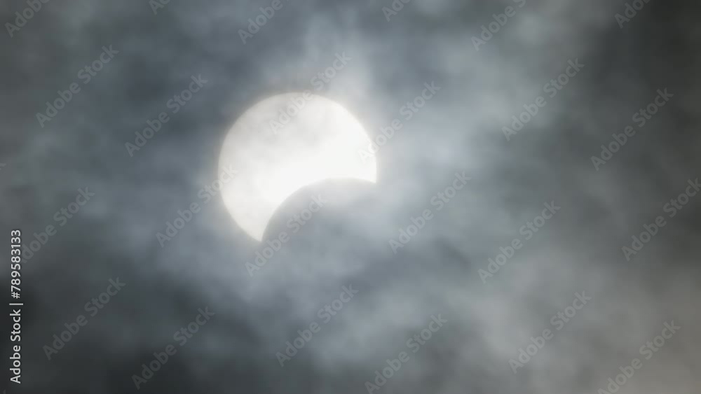 Solar eclipse comes to totality in real time. Moon covers the Sun creating a shadow. Prediction of the End of the World. Apocalyptic Armageddon concept. End of time and life on earth. Solar eclipse comes to totality in real time. Moon covers the Sun creating a shadow. Prediction of the End of the World. Apocalyptic Armageddon concept. End of time and life on earth.