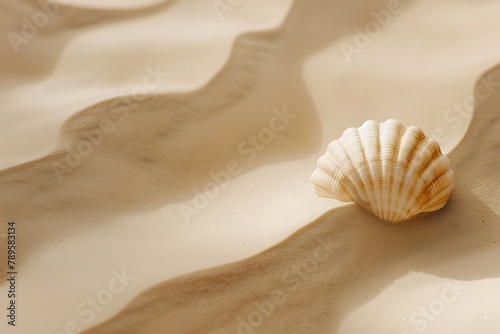 : Coastal minimalist presentation background: warm sand-colored with a single seashell outline.