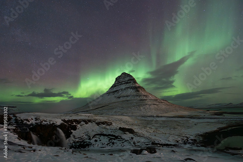 Northern Lights on Snaefellsnes Mountain, Iceland photo