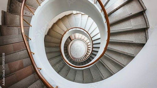 A spiral staircase winding upwards, symbolizing the journey of aspiration, challenges, progress, and the achievement of goals