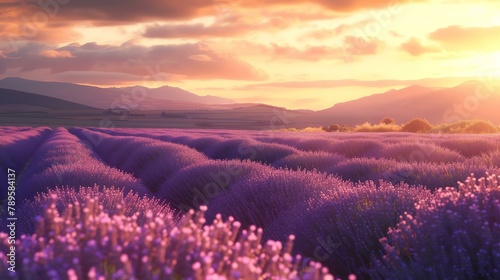 Image description: A beautiful landscape image of a lavender field at sunset.